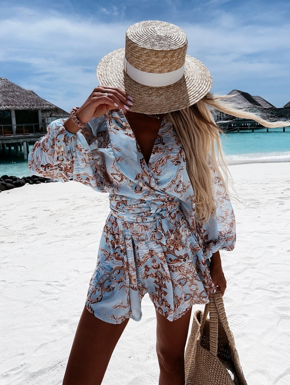 Combishort de style estival à imprimé tropical