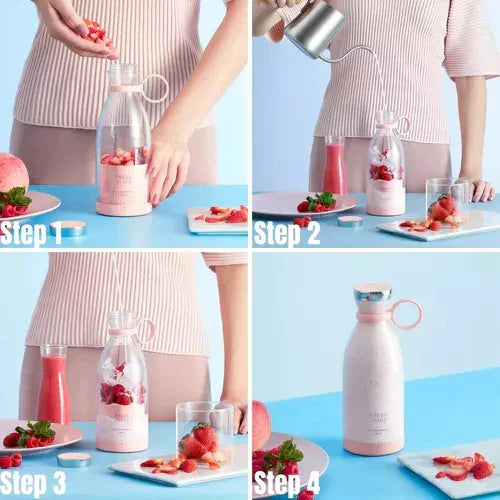 Compact Portable Smoothie Blender with Fruit Container and Drinking Lid