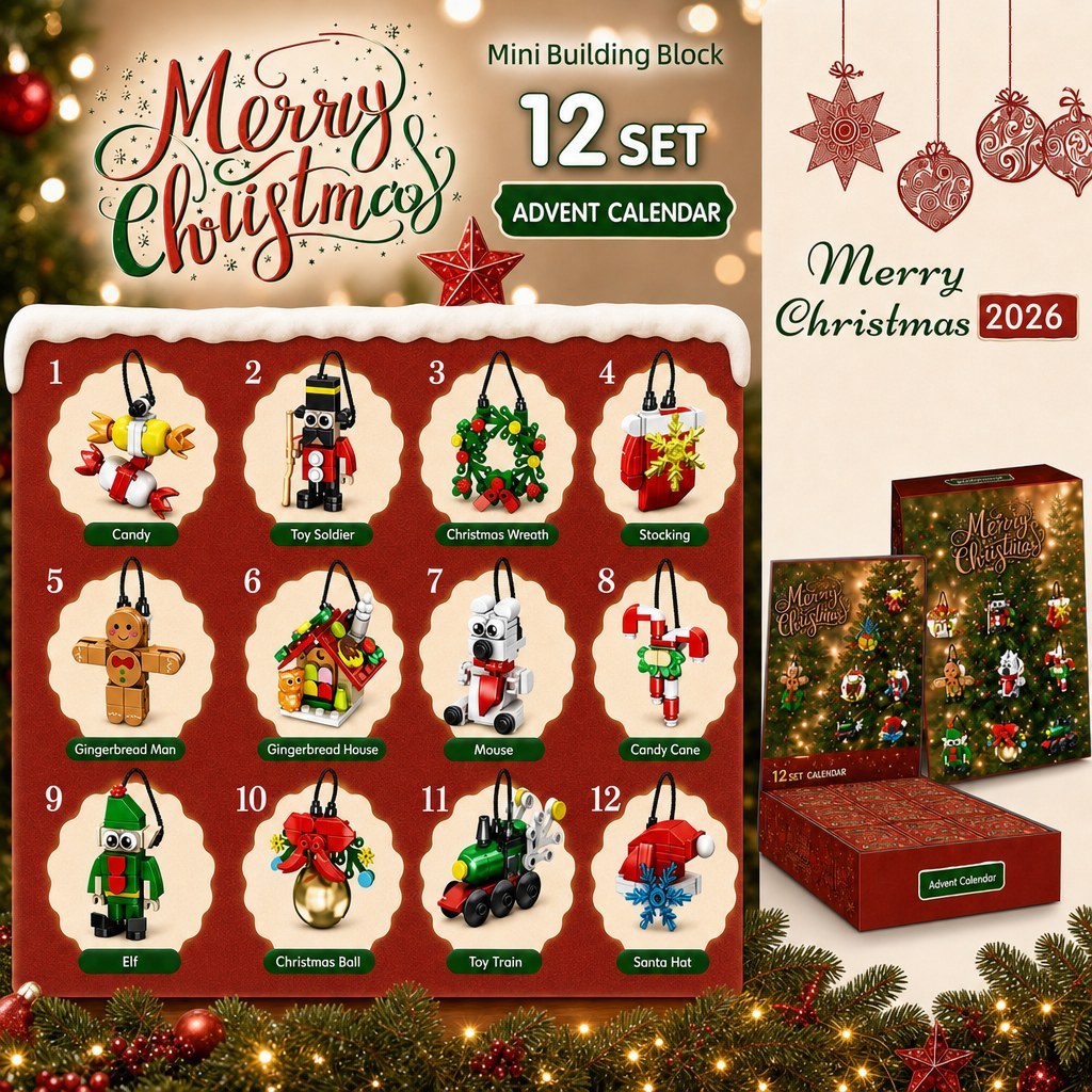 Compte à Rebours de Noël 12 Jours, Mini-Décorations en Briques à Construire