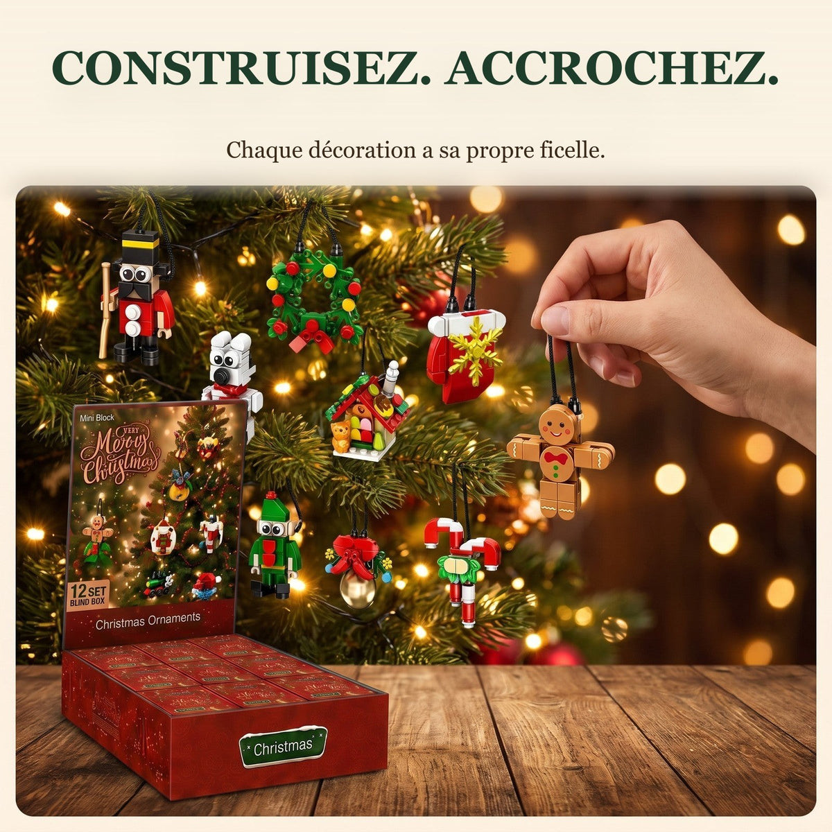 Compte à Rebours de Noël 12 Jours, Mini-Décorations en Briques à Construire
