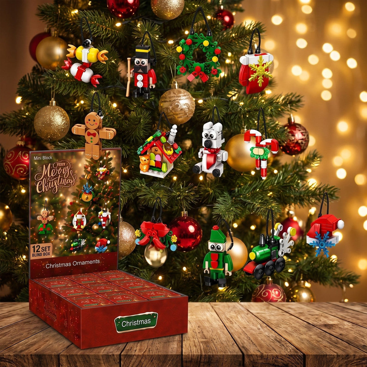 Compte à Rebours de Noël 12 Jours, Mini-Décorations en Briques à Construire