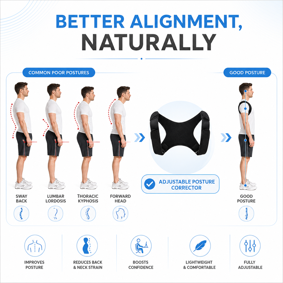 Correcteur de posture réglable pour les épaules