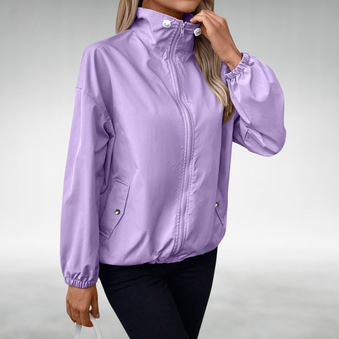 Coupe-vent léger pour femme avec col montant et fermeture éclair