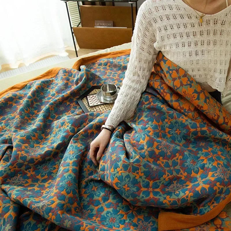 Courtepointe en coton six épaisseurs à motifs bleus