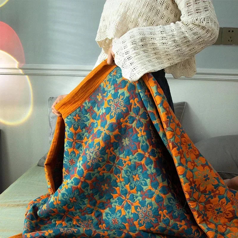 Courtepointe en coton six épaisseurs à motifs bleus