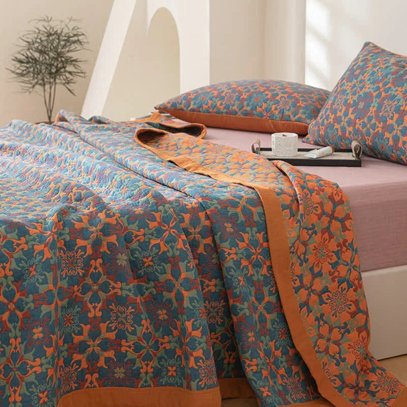Courtepointe en coton six épaisseurs à motifs bleus