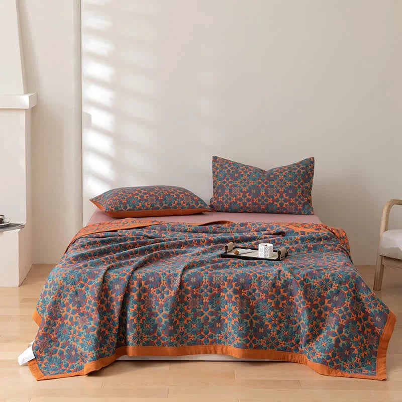 Courtepointe en coton six épaisseurs à motifs bleus