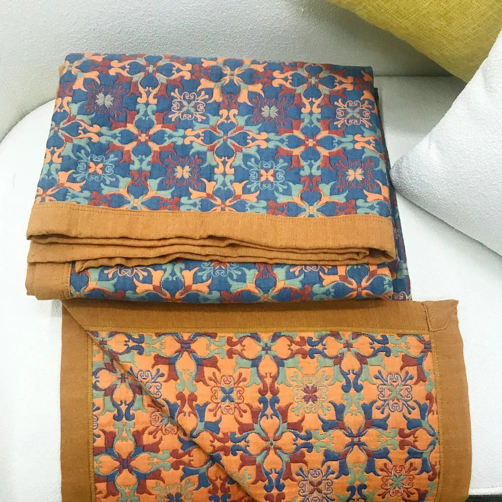 Courtepointe en coton six épaisseurs à motifs bleus