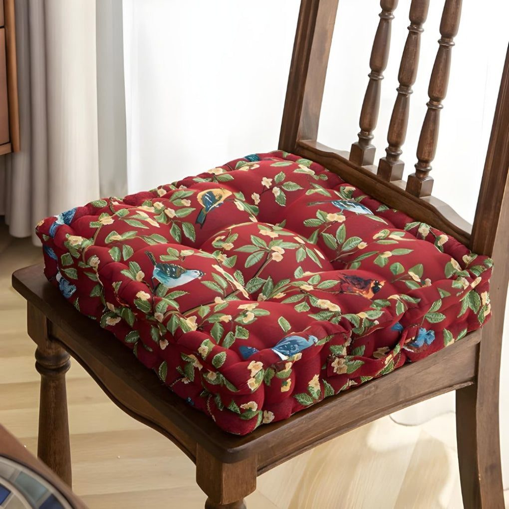 Coussin de chaise imprimé oiseaux et feuilles