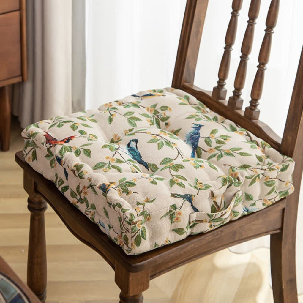 Coussin de chaise imprimé oiseaux et feuilles