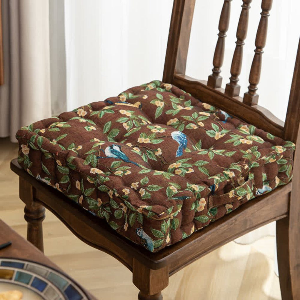 Coussin de chaise imprimé oiseaux et feuilles
