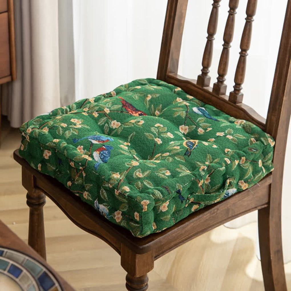 Coussin de chaise imprimé oiseaux et feuilles