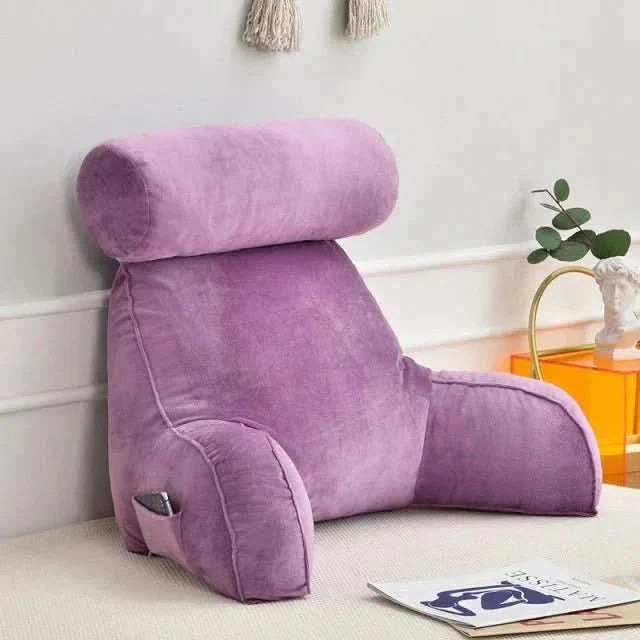 Coussin de lecture avec dossier, accoudoirs et poche