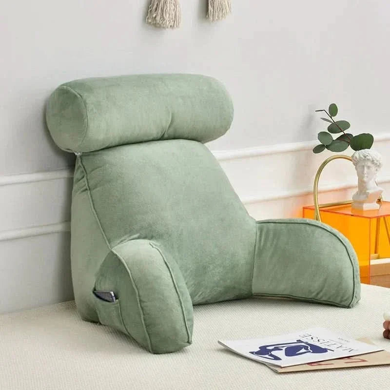 Coussin de lecture avec dossier, accoudoirs et poche