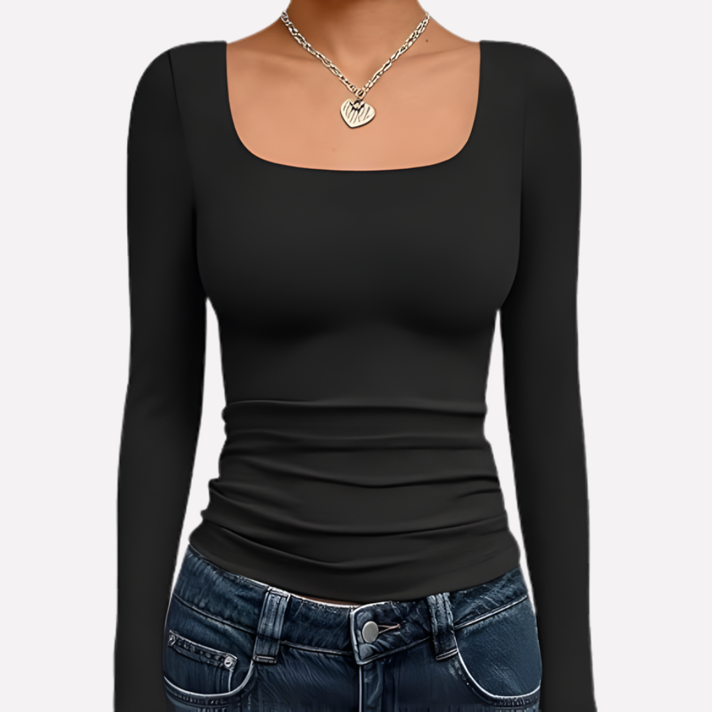 Crop top femme à manches longues et col carré