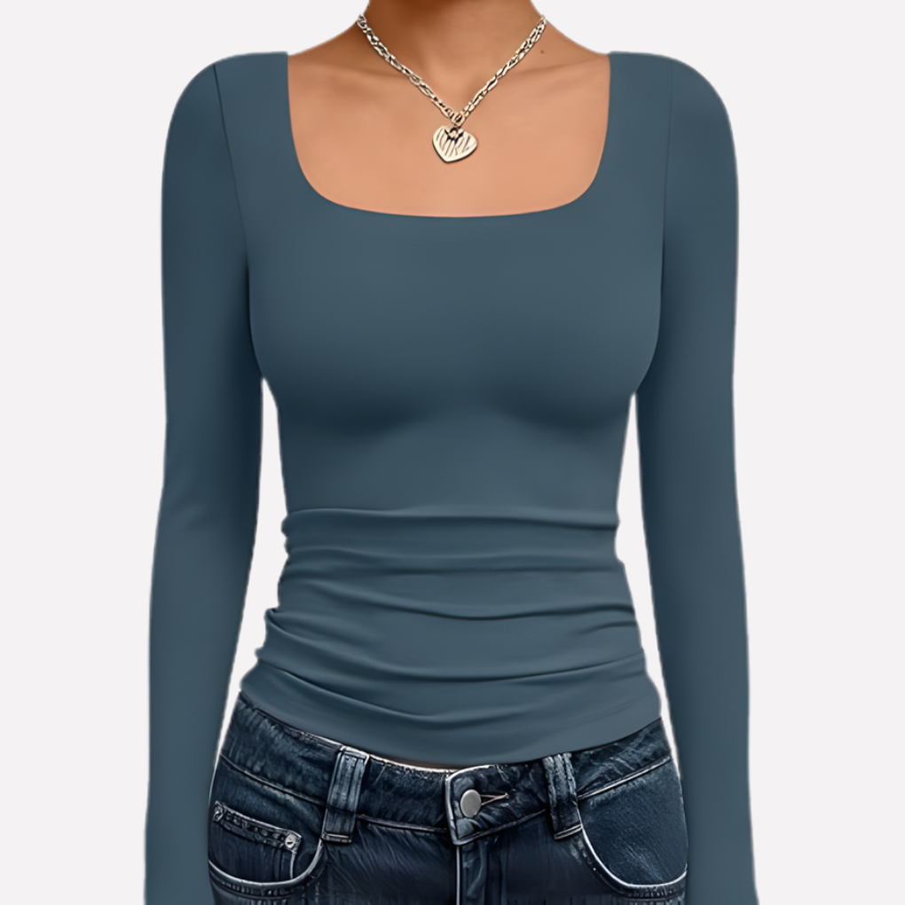 Crop top femme à manches longues et col carré