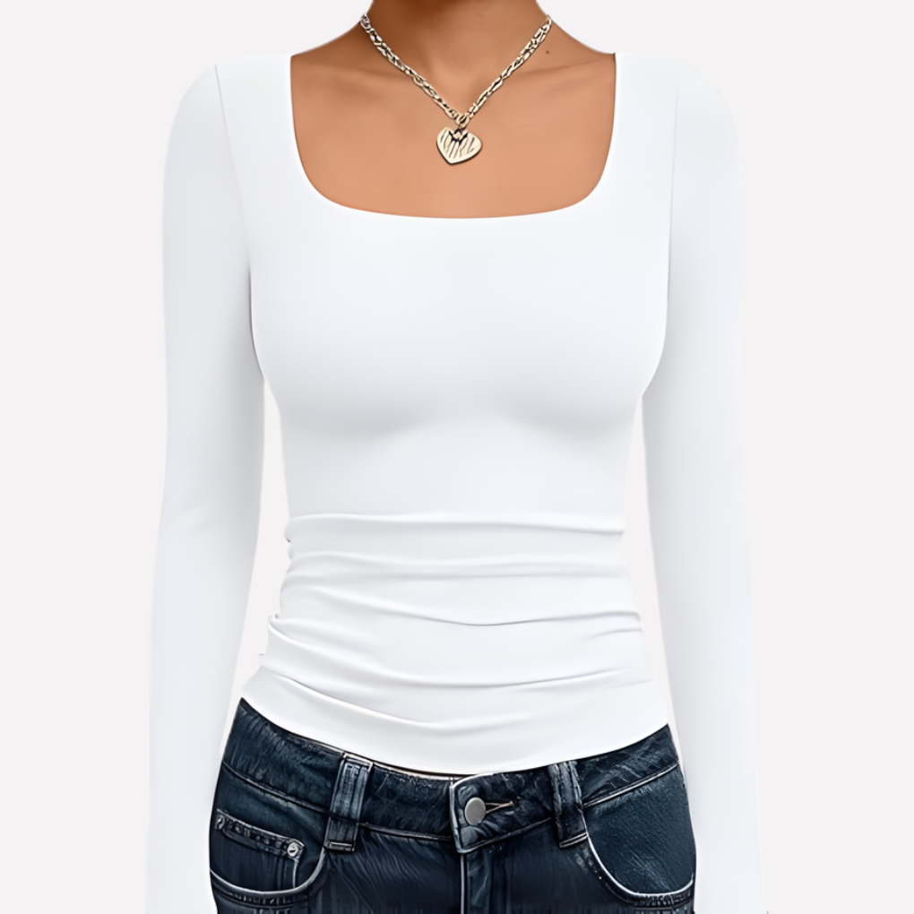 Crop top femme à manches longues et col carré