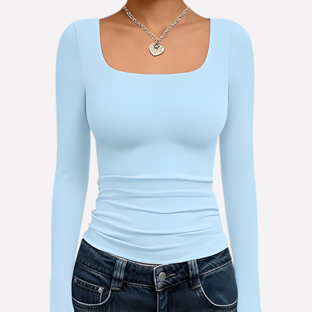 Crop top femme à manches longues et col carré