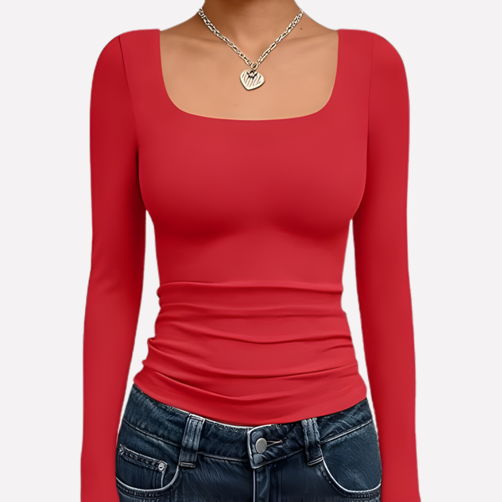Crop top femme à manches longues et col carré