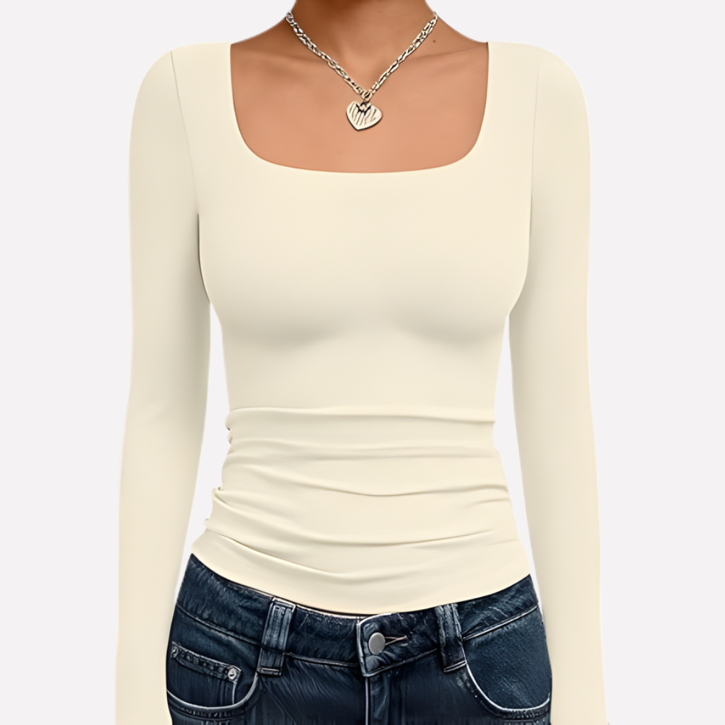 Crop top femme à manches longues et col carré