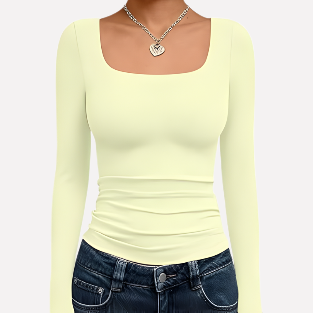 Crop top femme à manches longues et col carré