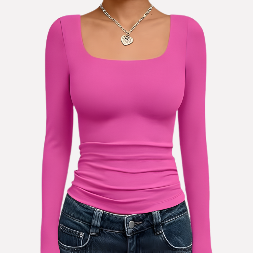 Crop top femme à manches longues et col carré