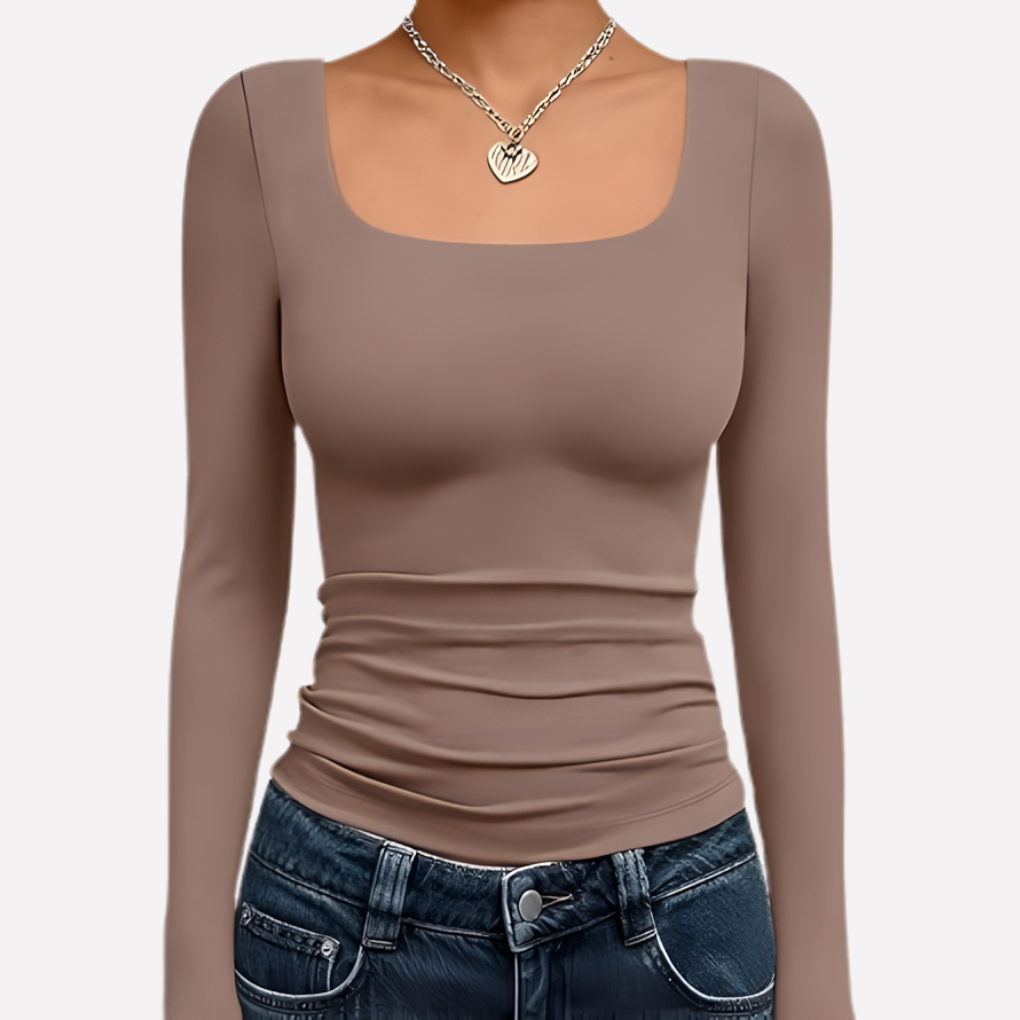 Crop top femme à manches longues et col carré