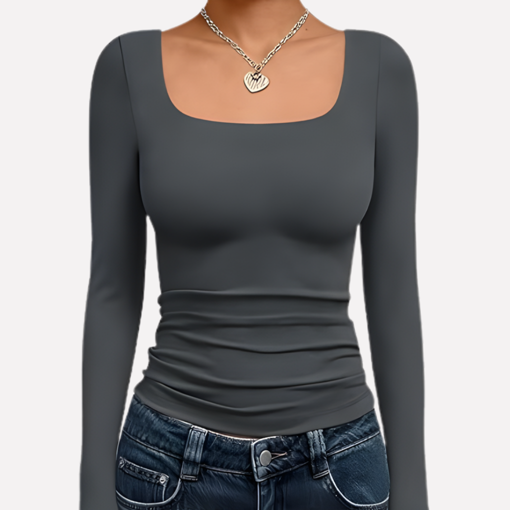 Crop top femme à manches longues et col carré