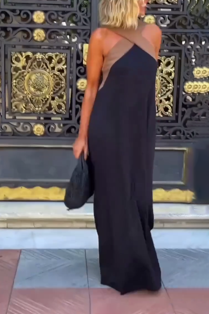 Cross Halter Neck Sleeveless Stitching Dress