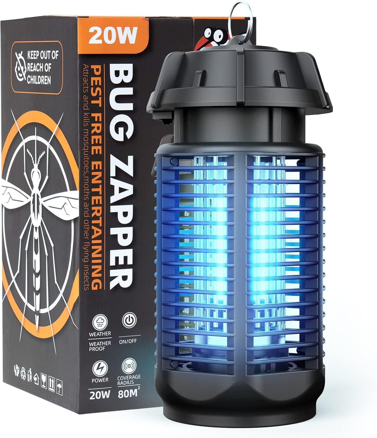 Destructeur d'insectes électrique avec lumière UV 20W et grille haute tension 4200V, étanche IPX4