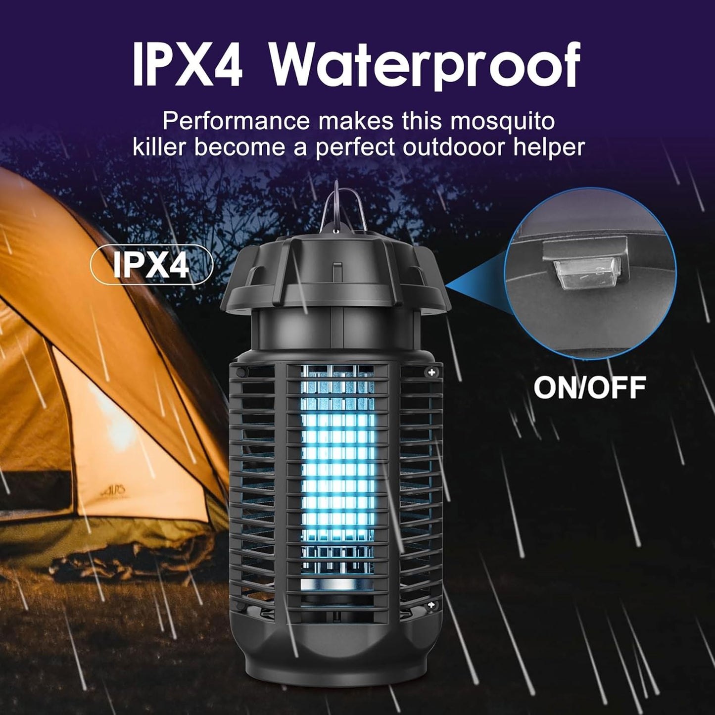 Destructeur d'insectes électrique avec lumière UV 20W et grille haute tension 4200V, étanche IPX4
