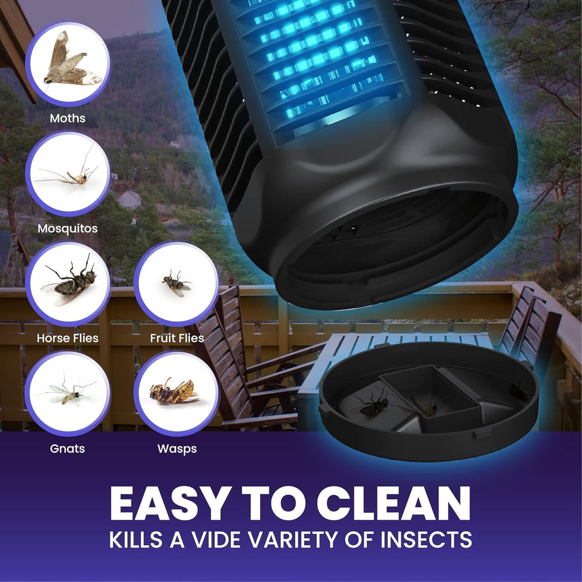 Destructeur d'insectes électrique avec lumière UV 20W et grille haute tension 4200V, étanche IPX4