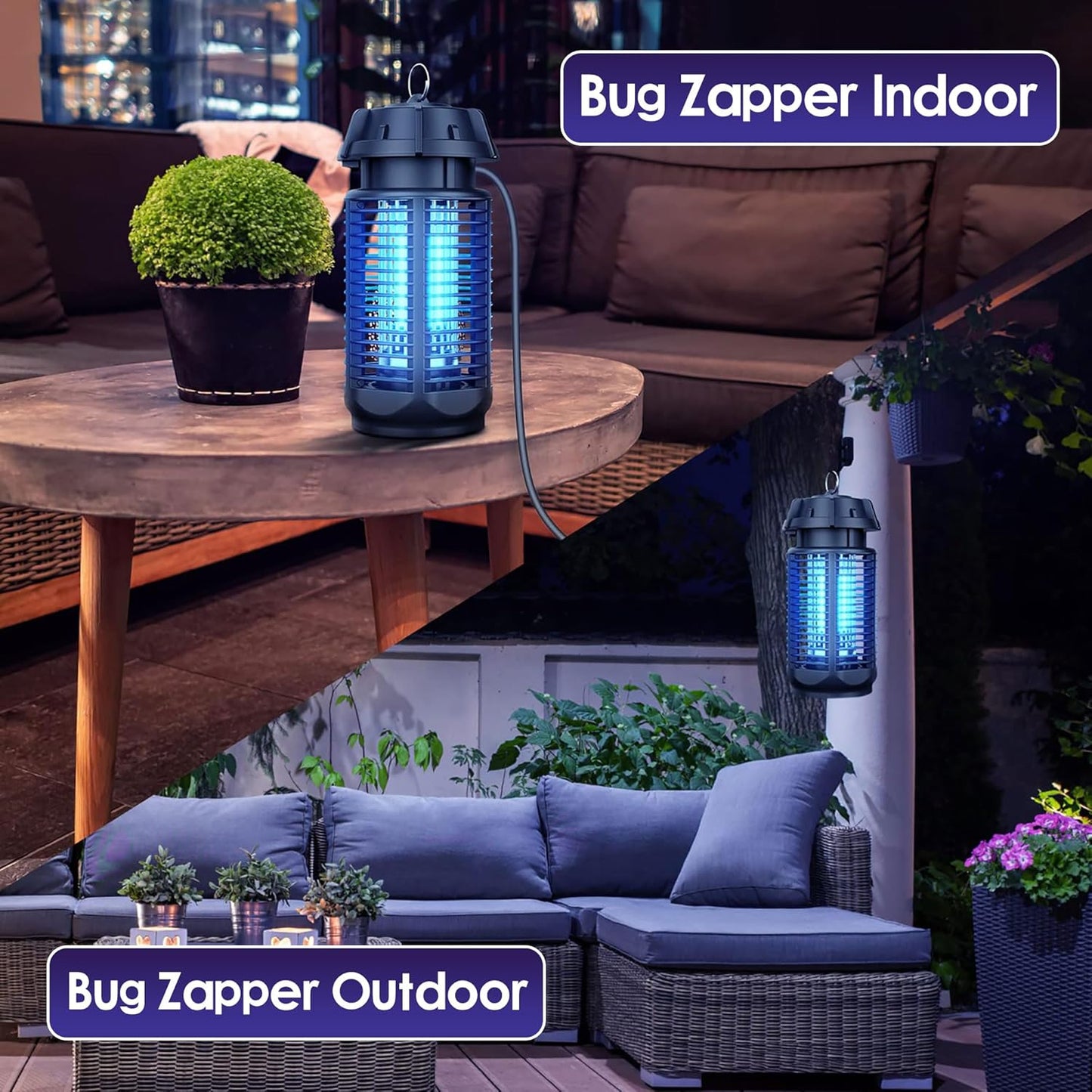 Destructeur d'insectes électrique avec lumière UV 20W et grille haute tension 4200V, étanche IPX4
