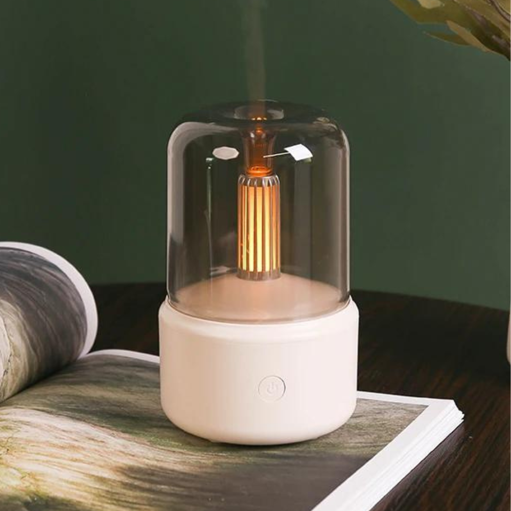 Diffuseur d'arômes rétro avec veilleuse - humidificateur USB pour huiles essentielles, maison et bureau