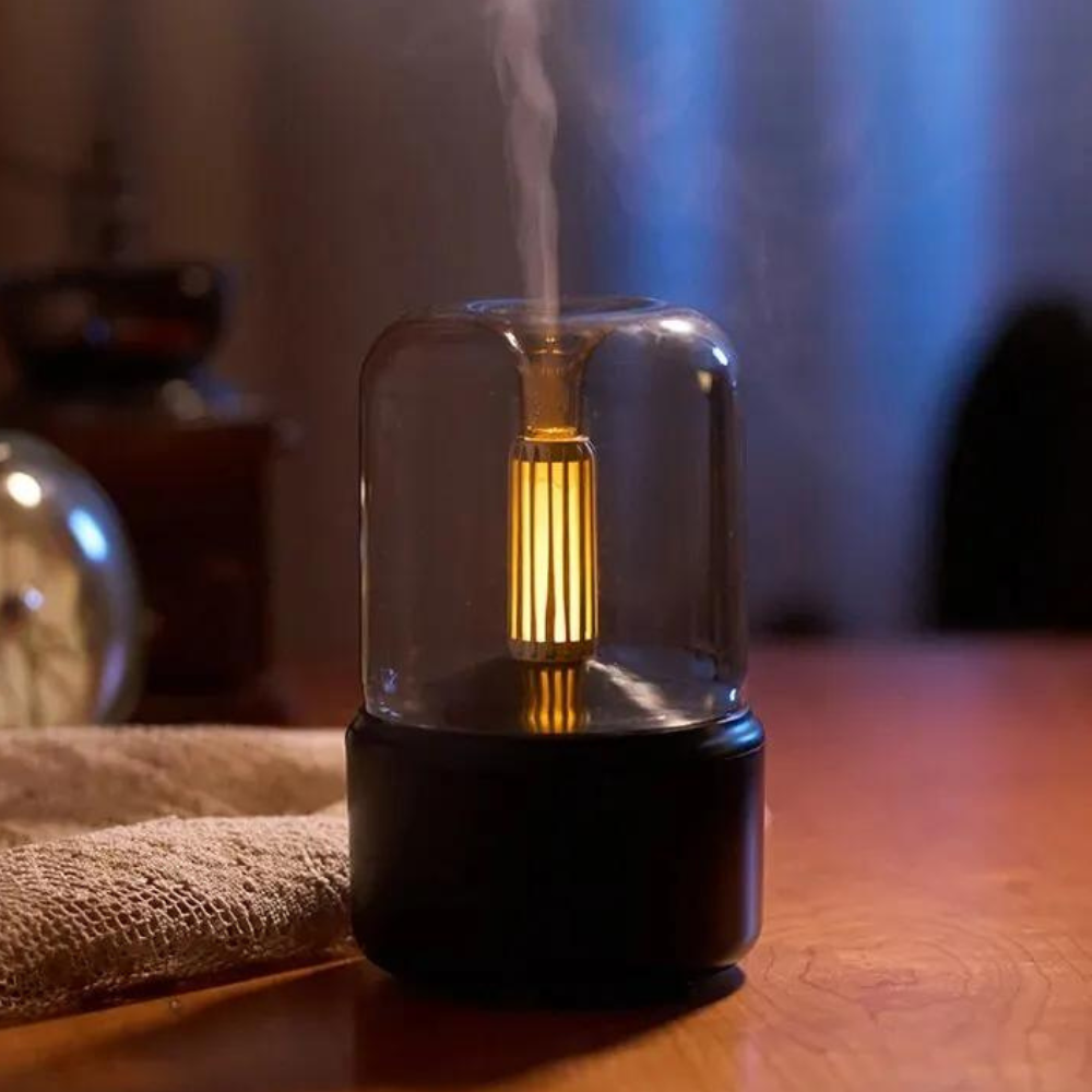 Diffuseur d'arômes rétro avec veilleuse - humidificateur USB pour huiles essentielles, maison et bureau
