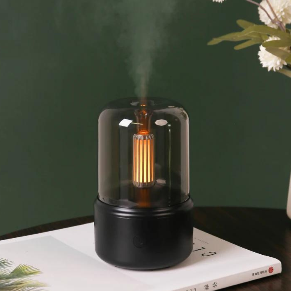 Diffuseur d'arômes rétro avec veilleuse - humidificateur USB pour huiles essentielles, maison et bureau