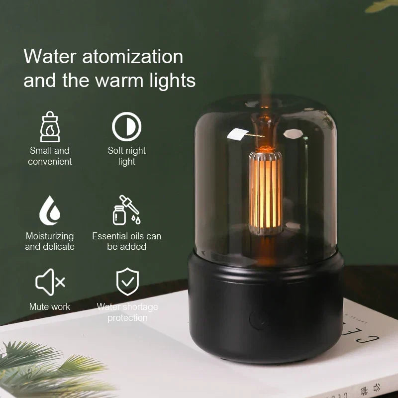 Diffuseur d'arômes rétro avec veilleuse - humidificateur USB pour huiles essentielles, maison et bureau