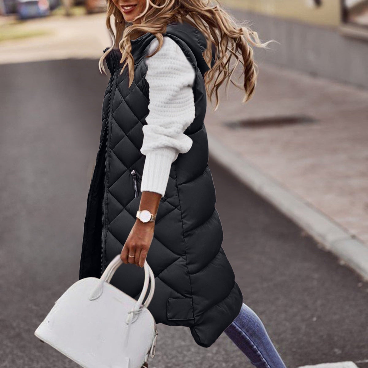 Doudoune longue sans manches pour femme
