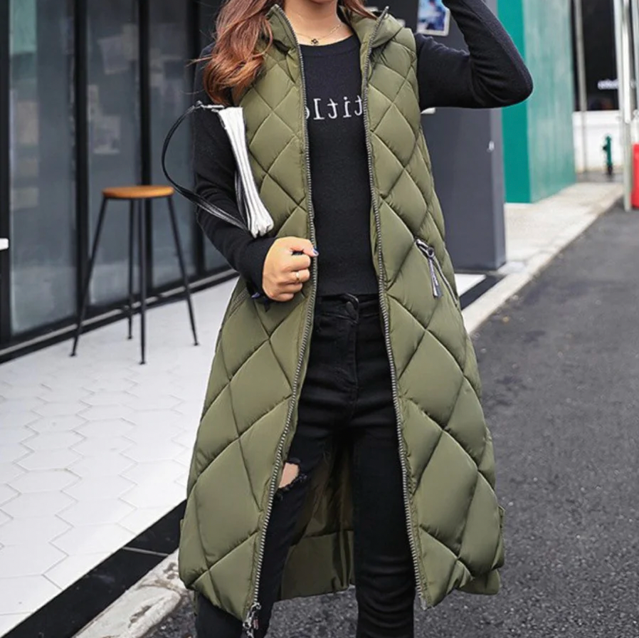 Doudoune longue sans manches pour femme