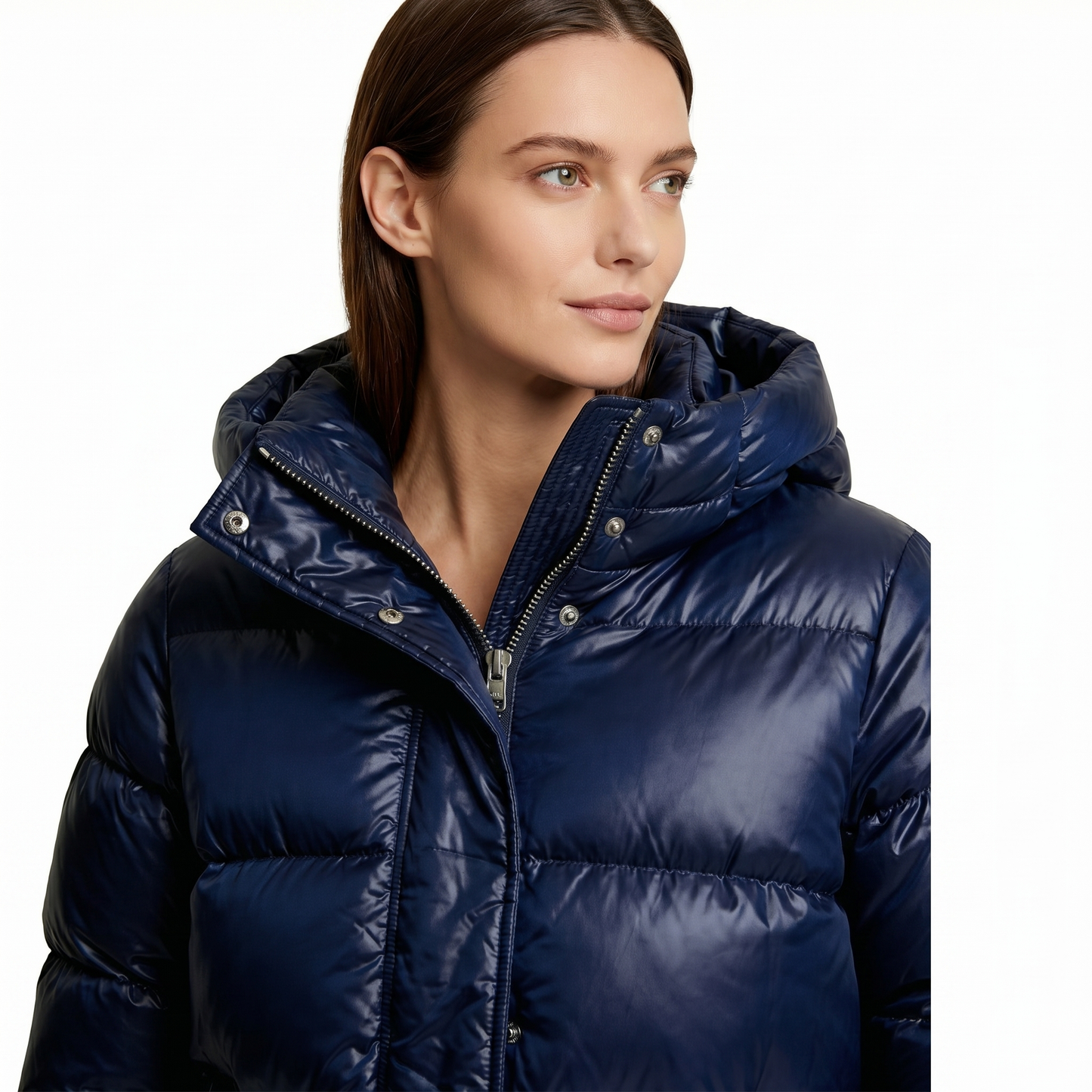 Doudoune matelassée brillante pour femme | Manteau court à capuche | Coupe oversized