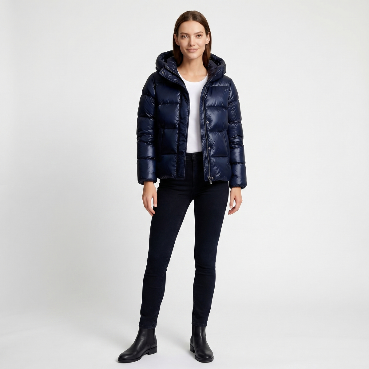 Doudoune matelassée brillante pour femme | Manteau court à capuche | Coupe oversized