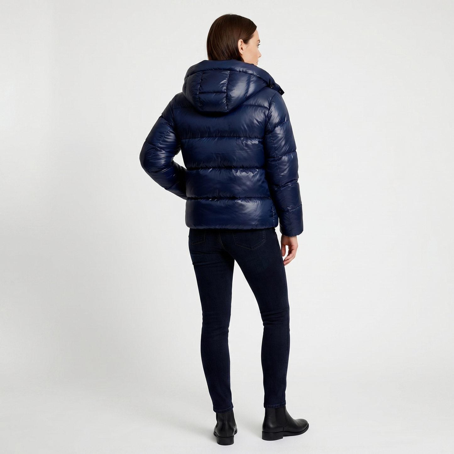 Doudoune matelassée brillante pour femme | Manteau court à capuche | Coupe oversized