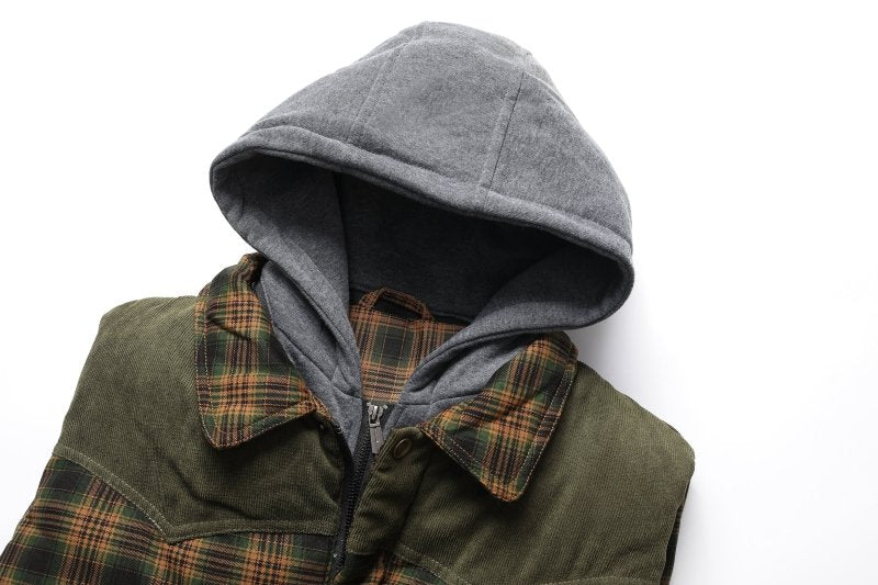 Doudoune sans manches matelassée à capuche et motif à carreaux pour homme
