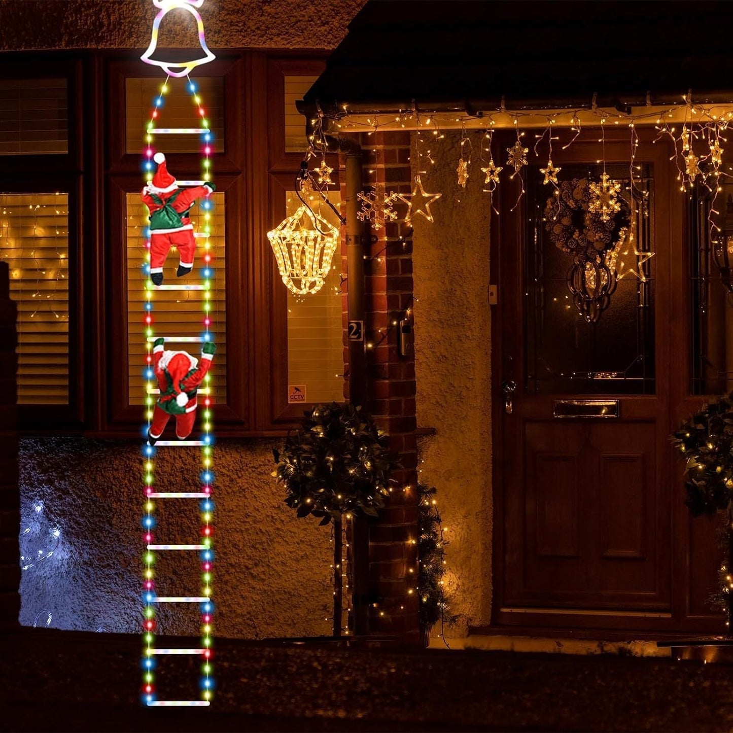 Éclairage de Noël animé sur échelle avec Père Noël grimpant et télécommande