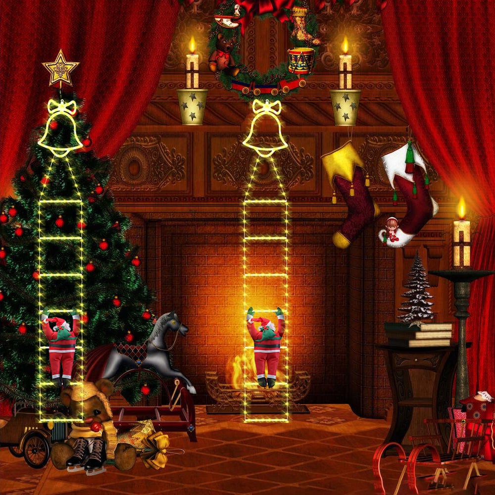 Éclairage de Noël animé sur échelle avec Père Noël grimpant et télécommande