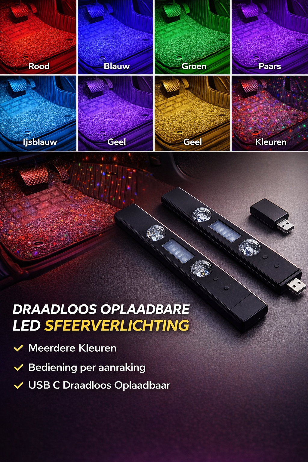 Éclairage LED ambiant multicolore rechargeable par USB-C