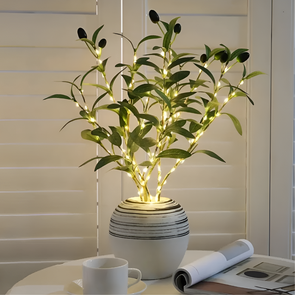 Éclairage LED branche d'olivier 70 cm blanc chaud à piles