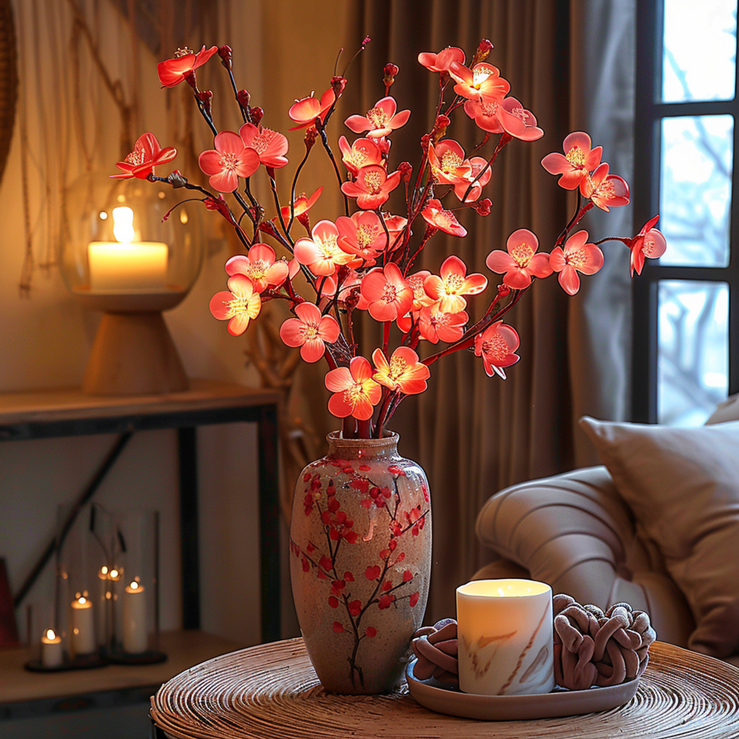 Éclairage LED branche d'olivier 70 cm blanc chaud à piles