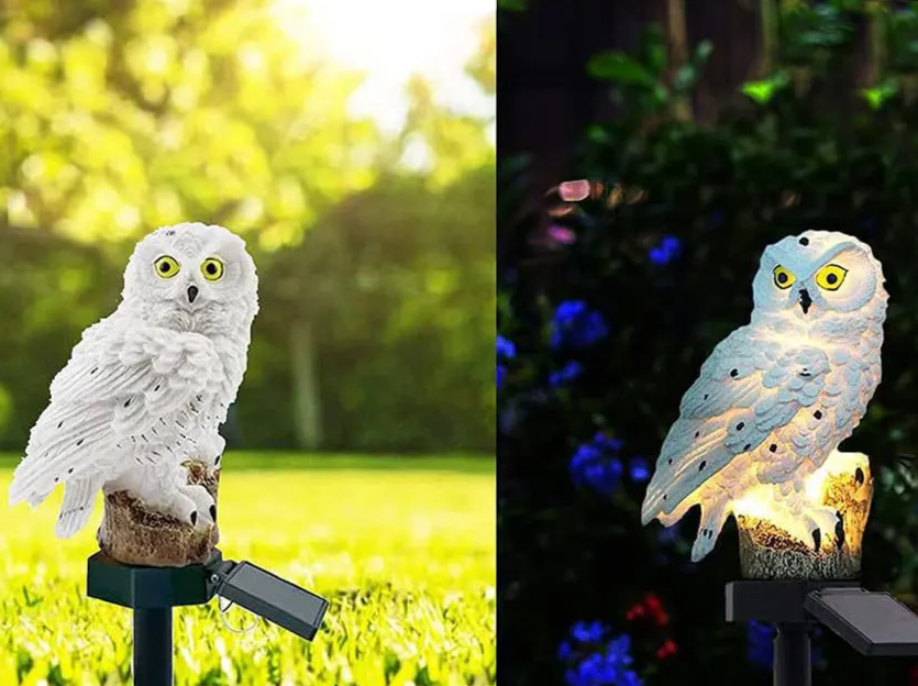 Éclairage solaire LED de jardin en forme de chouette, étanche IP65, décoration à lumière blanc chaud