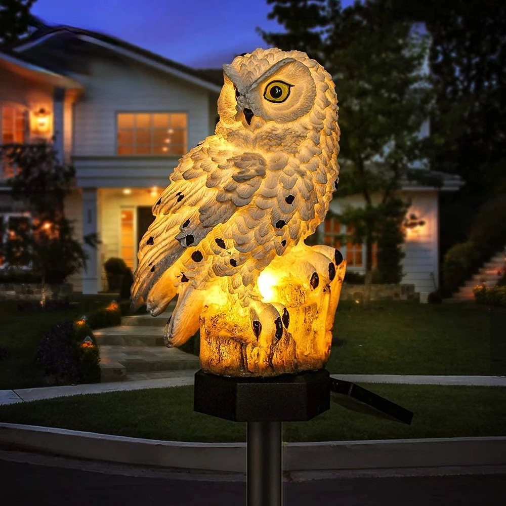 Éclairage solaire LED de jardin en forme de chouette, étanche IP65, décoration à lumière blanc chaud